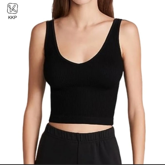 Kkp Movement Solid Rib Brami Crop Tank Top - Picture 1 of 4